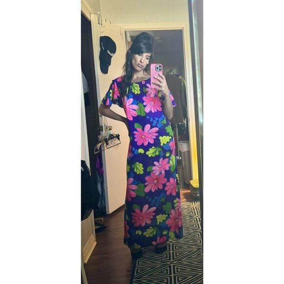Authentic Vintage Hawaiian Dress 60’s 70’s Psychedelic Maxi Tropical Barkcloth M - Picture 12 of 12